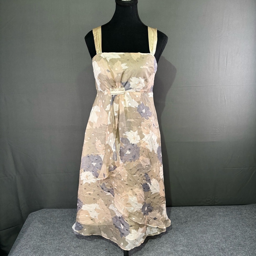 Fenn Wright Manson Dress Women’s 8 Silk Floral Midi Polka Dot Romantic Tan Cream